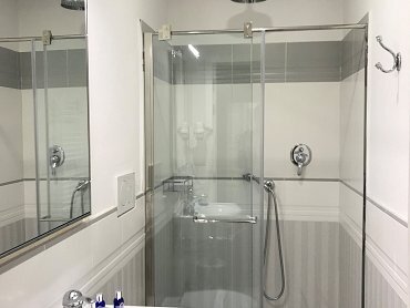 inside bathroom with shower